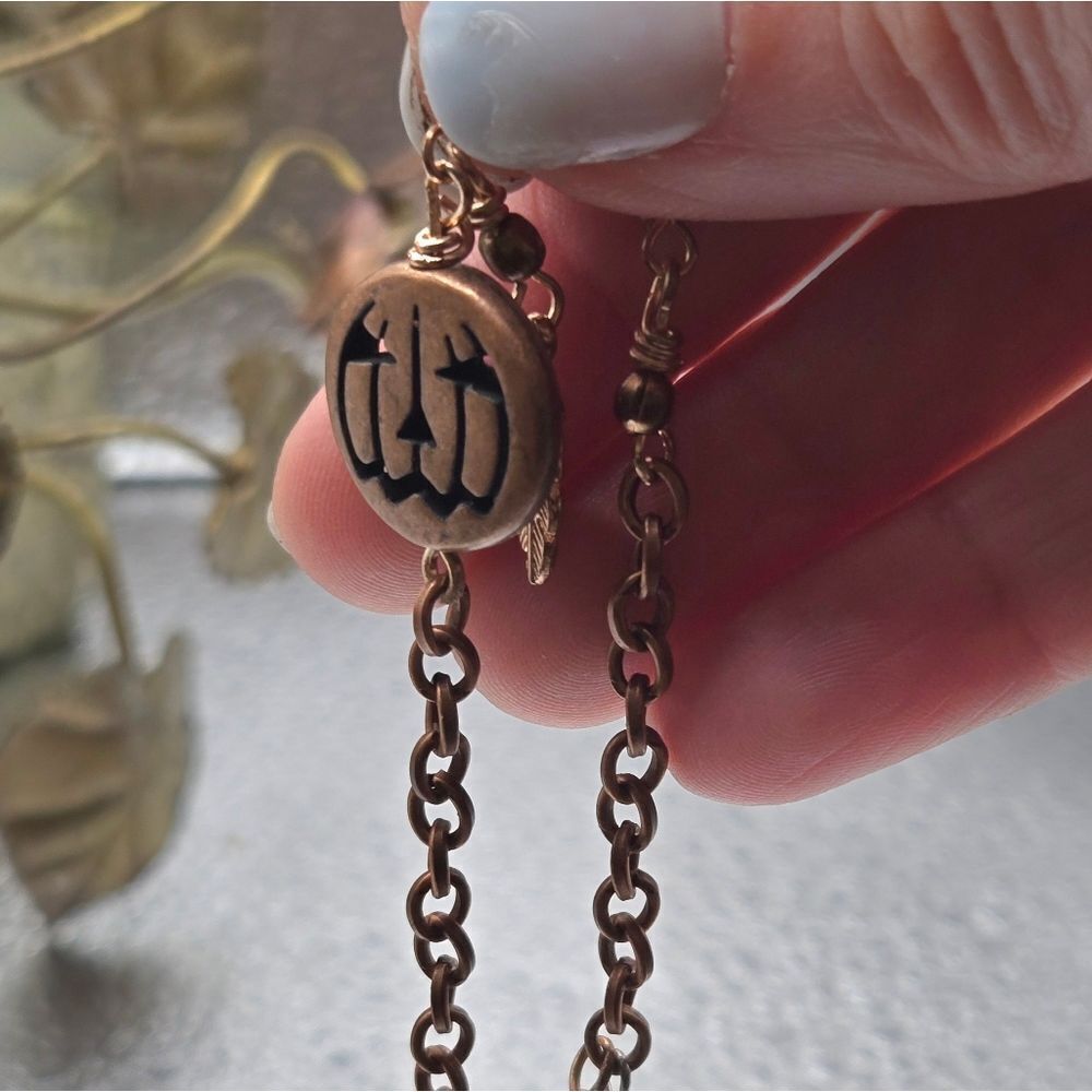 "5/$40" Handmade Pumpkin  Jack-O-Lantern Copper Mismatched Earrings 925 Wires - Picture 6 of 6